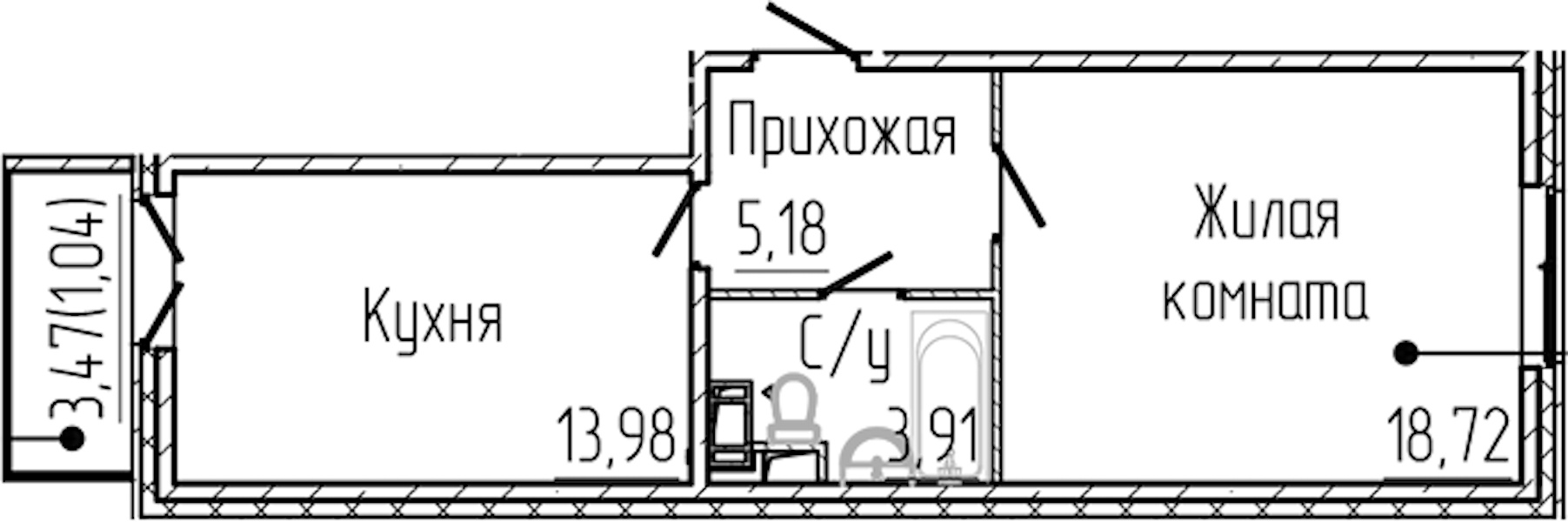 1-комнатная квартира 42.83 м², 8/8 эт., ЖК «SERTOLOVO PARK»